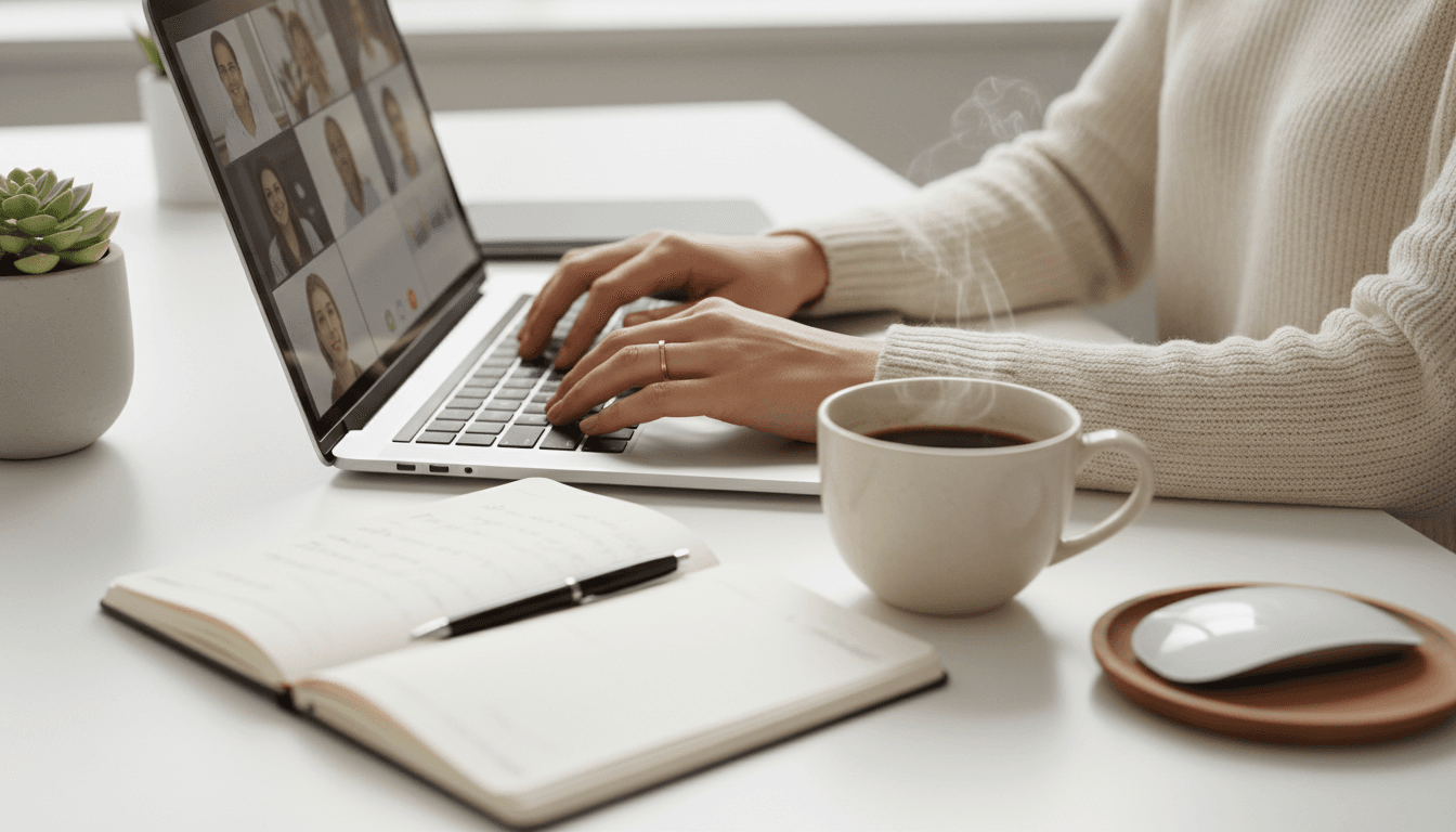 Business owner on a call at a home office desk